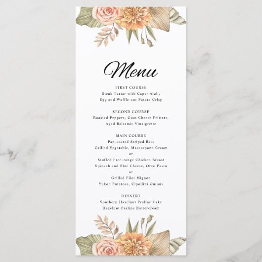 Minimal Boho Floral Bruiloft Menu Kaart (Voorkant)