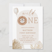 Minimal Boho Lion | Wild One 1st Birthday Party Kaart (Voorkant)