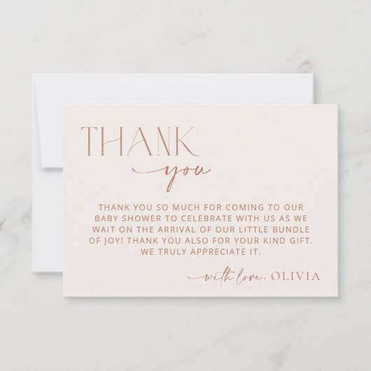Minimal Boho, Modern, Terracotta, Baby shower Bedankkaart (Voorkant)