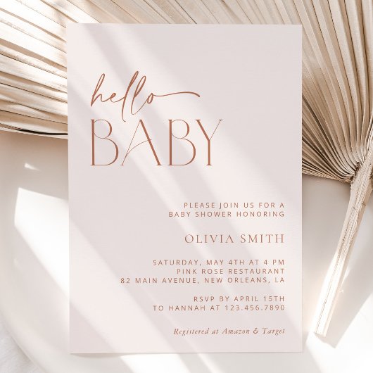 Minimal Boho, Modern, Terracotta, Baby shower Kaart