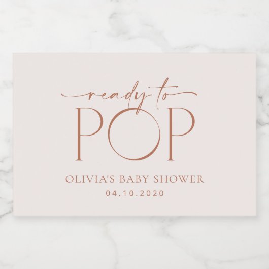 Minimal Boho, Modern, Terracotta, Baby shower Sparkling Wijnetiket (Enkel label)