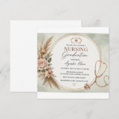 Minimal Boho Nursing Graduation Invitation | Round (Devant / Derrière)