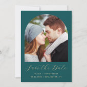 Minimal Boho Photo Arch Blauwgroen Blauw Goud Scri Save The Date (Voorkant)