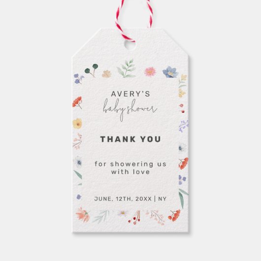Minimal Boho Wildflower Lijst Baby shower Cadeaulabel (Voorkant)