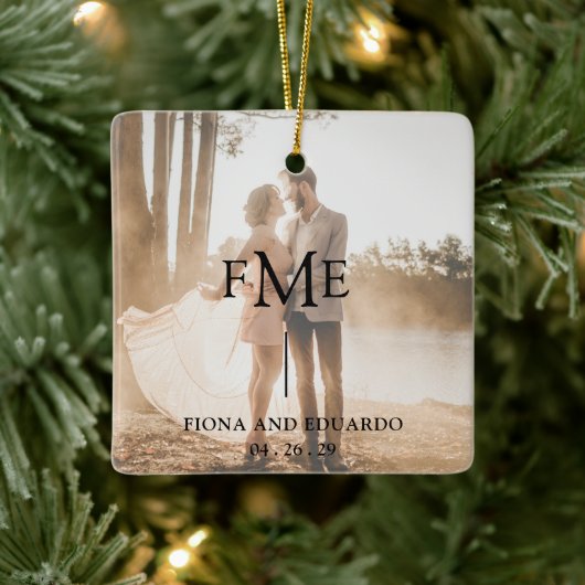 Minimal Bold Monogram Foto Modern Keramisch Ornament (Boom)