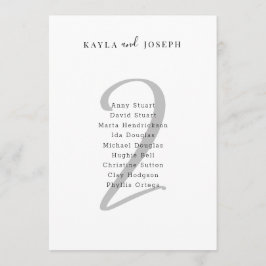 Minimal Bold Wedding Guest List Table Number 2 Kaart