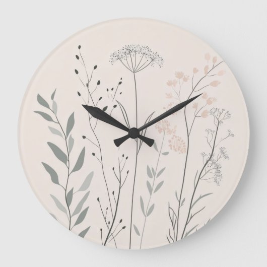 Minimal Botanical Clock – Soft Wildflower Grote Klok (Voorkant)