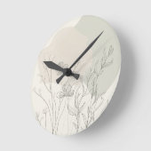 Minimal Botanical Decor – Abstract Wildflower Line Ronde Klok (Hoek)