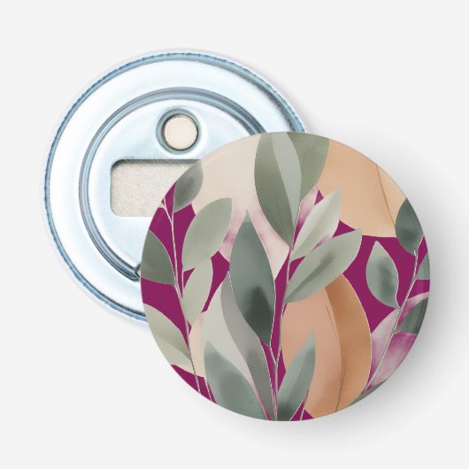 Minimal Botanical Leaf Pattern Button Flesopener (Voorkant)