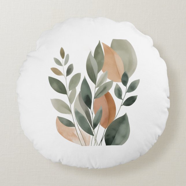 Minimal Botanical Leaf Pattern pillows Rond Kussen (Voorkant)