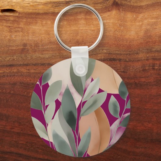 Minimal Botanical Leaf Pattern  Sleutelhanger (Achterkant)