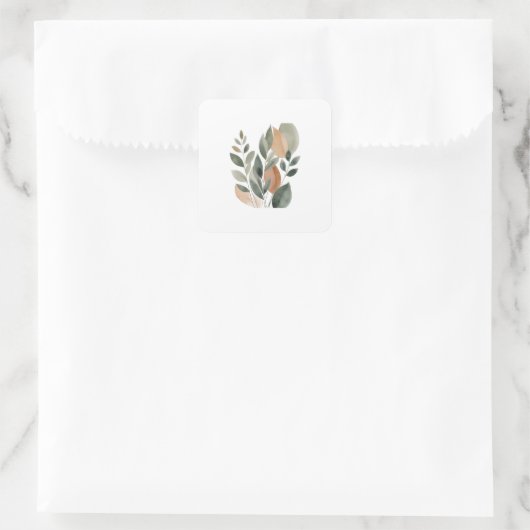 Minimal Botanical Leaf Pattern Vierkante Sticker (Tas)