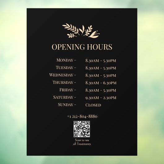 Minimal Botanical Logo Opening Hours QR Code Raamsticker (Vel 3)