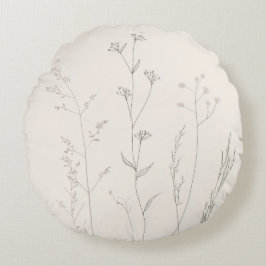 Minimal Botanical Pillow – Soft Spring Wildflower  Rond Kussen