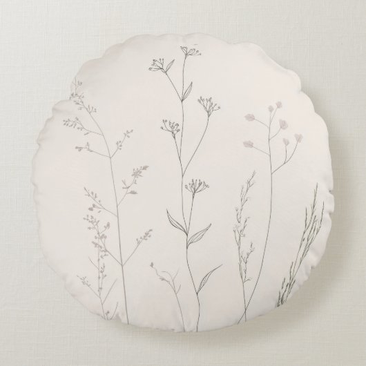 Minimal Botanical Pillow – Soft Spring Wildflower  Rond Kussen (Voorkant)