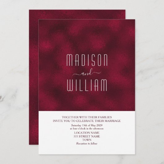 Minimal Bourgogne Faire-part de mariage moderne (Devant / Derrière)
