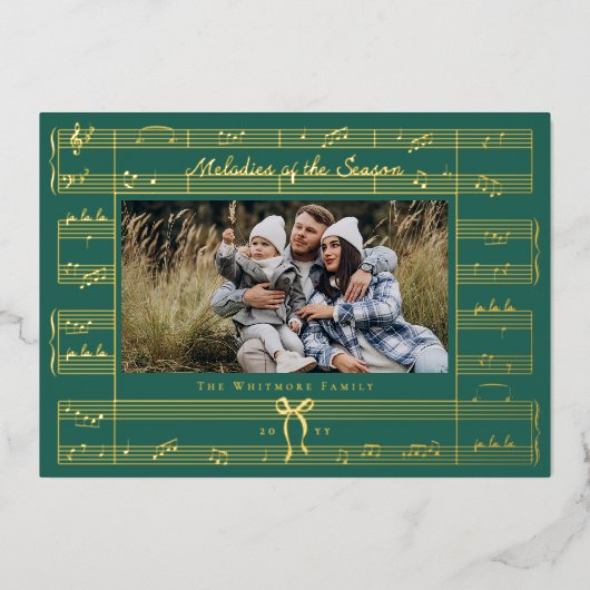 Minimal Bow Fa La Bladmuziek Foto Kerstmis Folie Feestdagenkaart (Voorkant)