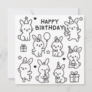 Minimal Bunny Doodle Birthday Card Kaart