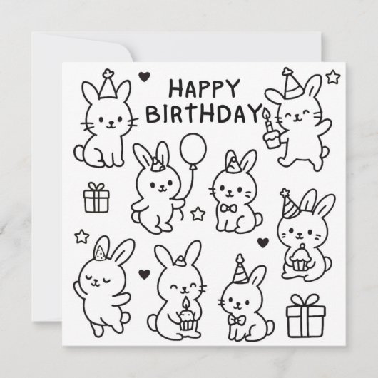 Minimal Bunny Doodle Birthday Card Kaart (Voorkant)