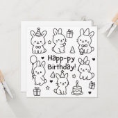 Minimal Bunny Doodle Birthday Card Kaart (Voorkant / Achterkant in situ)
