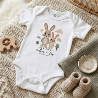 Minimal Bunny Mom Baby First Mothers Day Design Romper