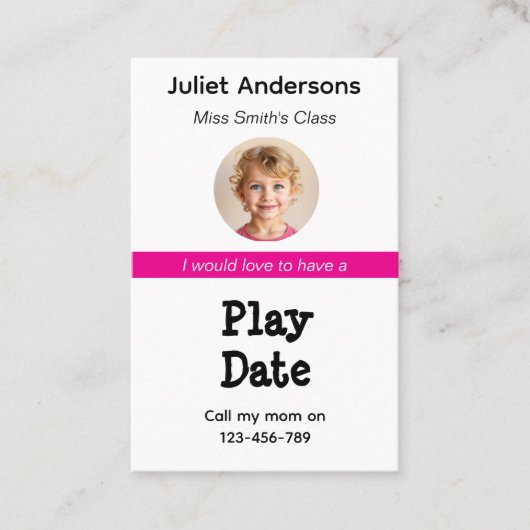Minimal Business Kid's Playdate Card Visitekaartje (Voorkant)