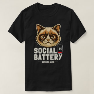 Minimal Cat Social Battery Mood Design T-shirt