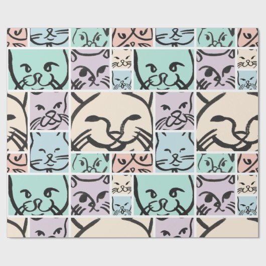 Minimal Cats Line Art Collage Cadeaupapier (Vlak)