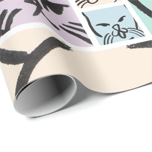 Minimal Cats Line Art Collage Cadeaupapier (Rol Hoek)