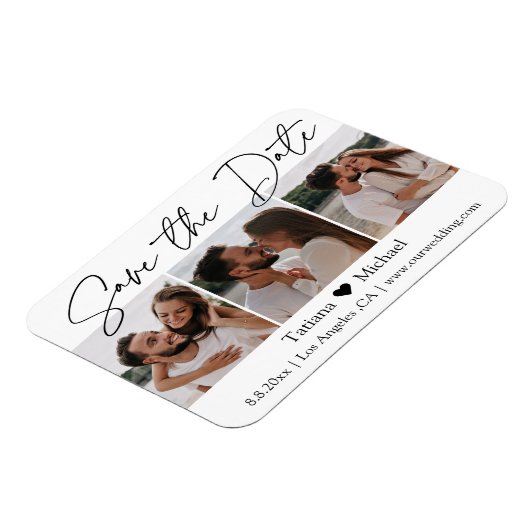 minimal chic 3 photo collage save the date magnet (Côté Gauche)