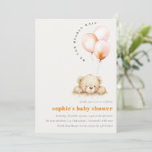 Minimal Chic Blush Bearly Wait Balloon Baby shower Kaart (Staand voorkant)
