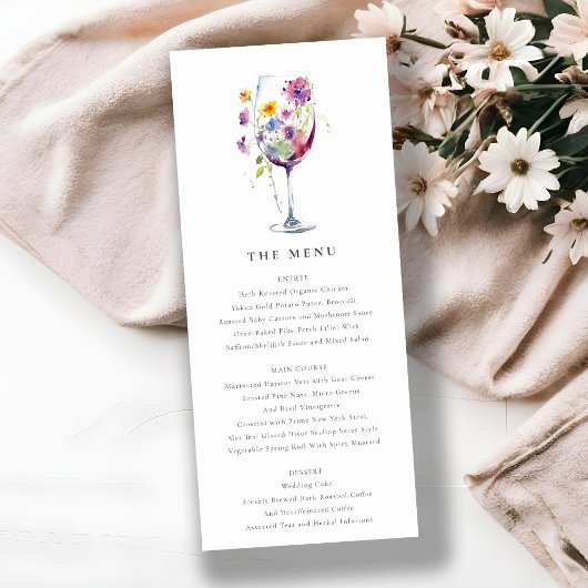 Minimal Chic Floral Wijnglas Wedding Menu Kaart