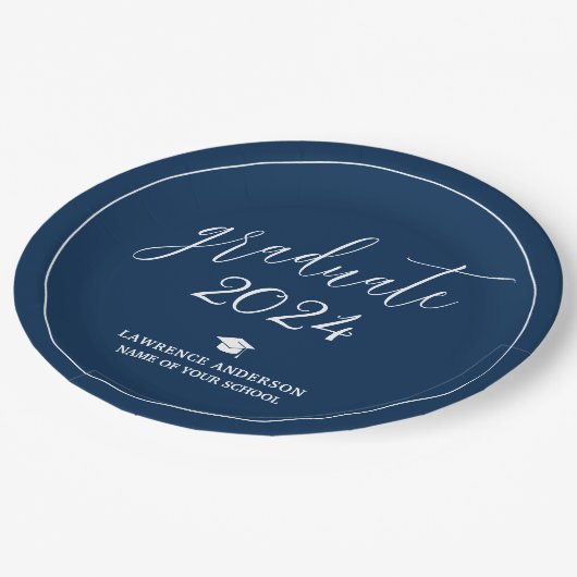 Minimal Chic Navy Blue Afstuderen 2024 Afstuderen Papieren Bordje (Gekanteld)