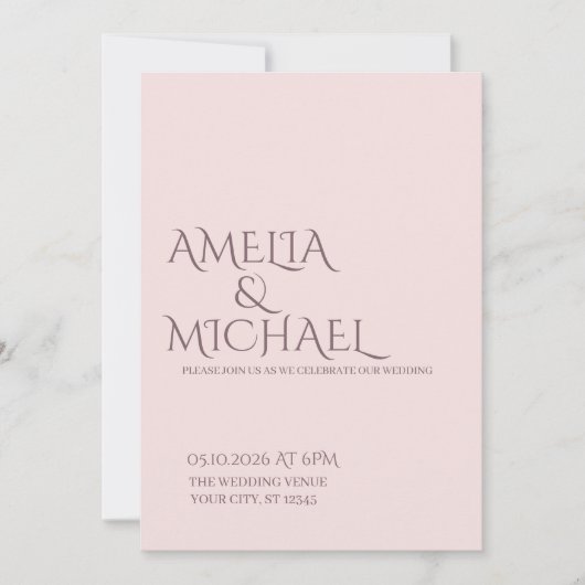 Minimal Chic Prune and Blush Wedding Invitation Kaart (Voorkant)
