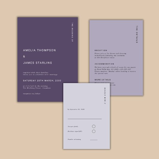 Minimal & Chic Purple Modern Simple Wedding Kaart