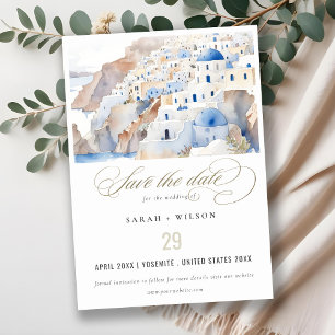 Minimal Chic Santorini Griekenland Waterverf bruil Save The Date