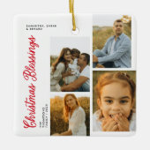 Minimal Christmas Blessings Script Family 4 Photos Keramisch Ornament (Voorkant)