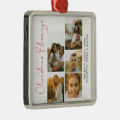 Minimal Christmas Blessings Script Family 5 Photos Metalen Ornament (Rechts)