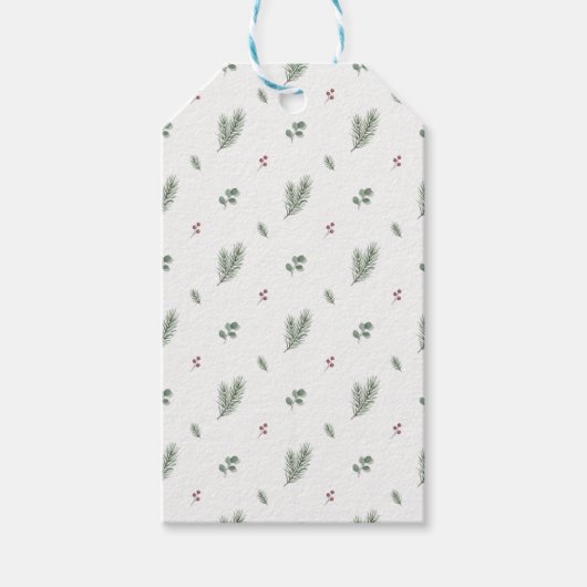 Minimal Christmas Pattern, Pine, Berries Cadeaulabel (Voorkant)