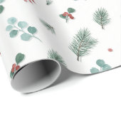 Minimal Christmas Pattern, Pine & Berries  Cadeaupapier (Rol Hoek)
