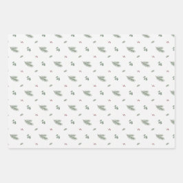 Minimal Christmas Pattern, Pine, Berries Inpakpapier Vel