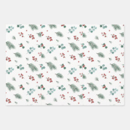 Minimal Christmas Pattern, Pine & Berries  Inpakpapier Vel