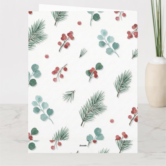 Minimal Christmas Pattern, Pine & Berries  Kaart (Achterkant)