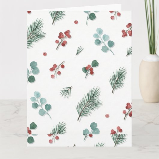 Minimal Christmas Pattern, Pine & Berries  Kaart (Voorkant)