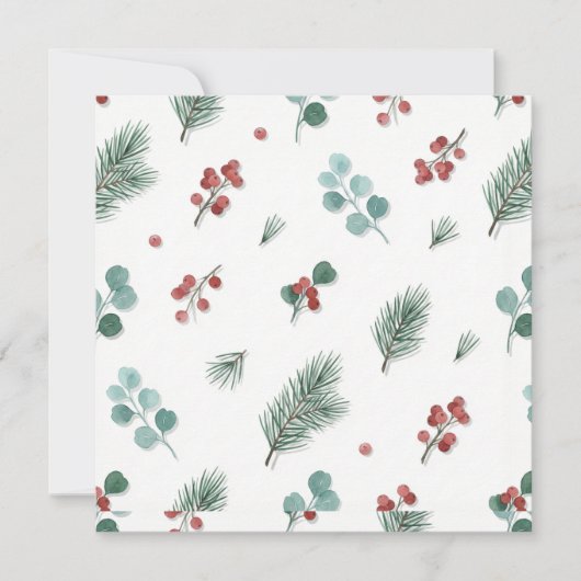 Minimal Christmas Pattern, Pine & Berries  Kaart (Voorkant)