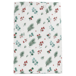 Minimal Christmas Pattern, Pine & Berries  Medium Cadeauzakje