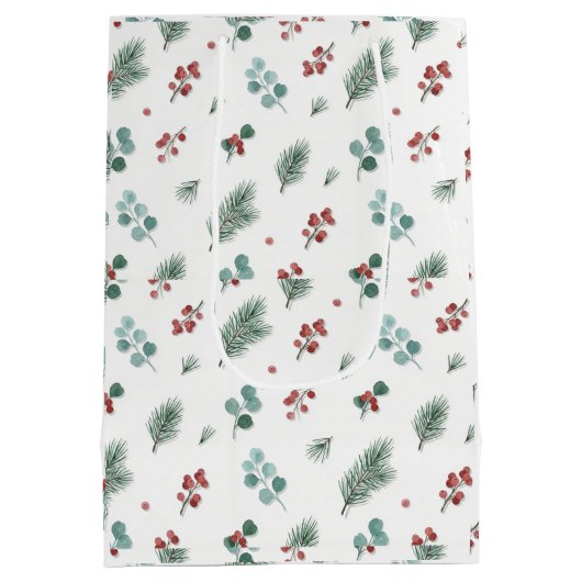 Minimal Christmas Pattern, Pine & Berries  Medium Cadeauzakje (Achterkant)