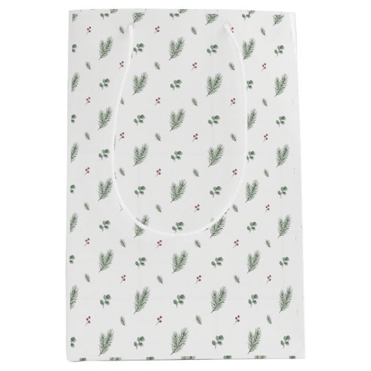 Minimal Christmas Pattern, Pine, Berries Medium Cadeauzakje (Voorkant)