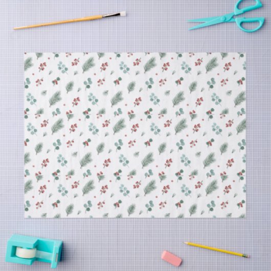 Minimal Christmas Pattern, Pine & Berries  Tissuepapier (Craft)