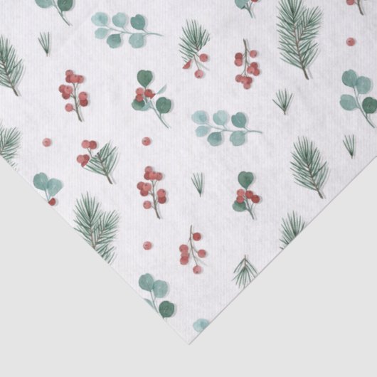 Minimal Christmas Pattern, Pine & Berries  Tissuepapier (Detail)